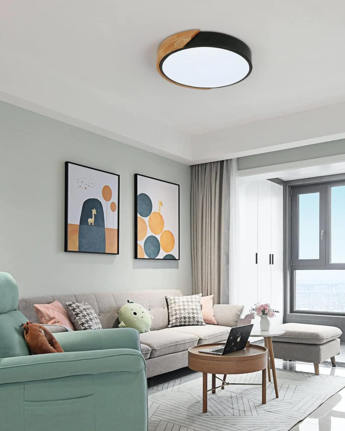 Moderne ronde plafondlamp met houtaccent en LED verlichting – minimalistische designlamp in 23 30 40 50 en 60 cm | Restfield