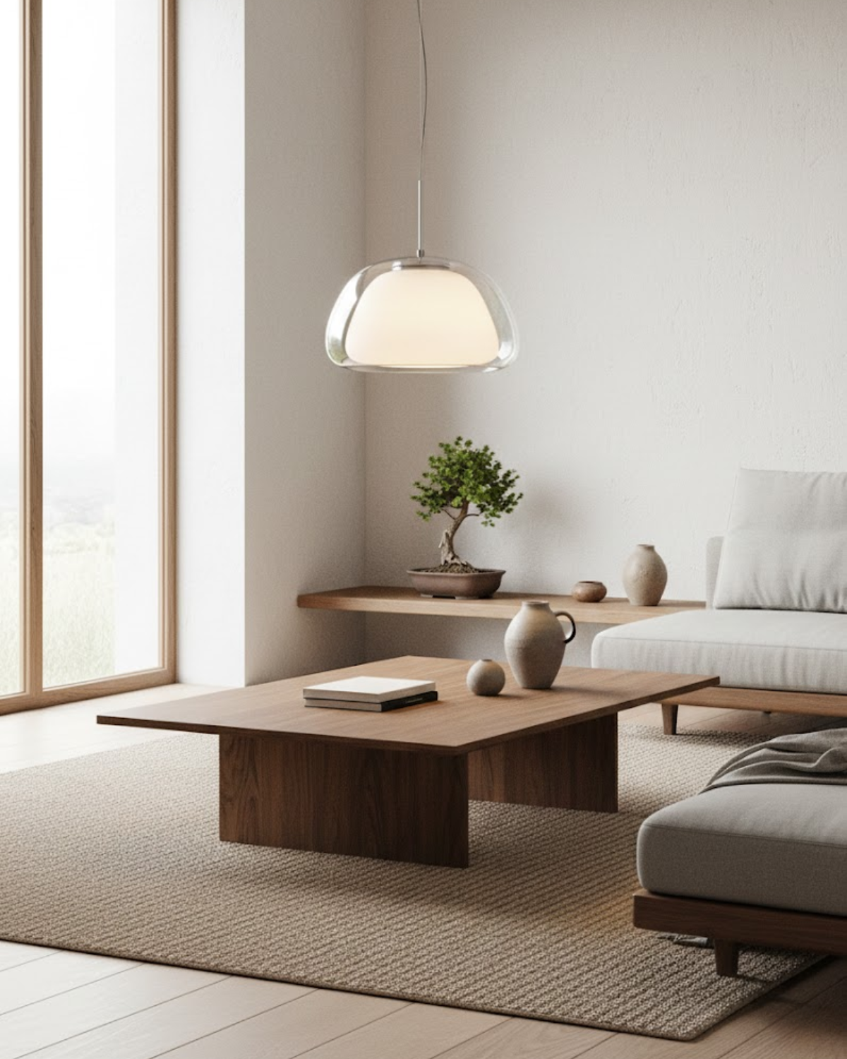 Luxe Glazen Hanglamp Met Mat En Transparant Glas In Minimalistisch Japandi Design | Restfield